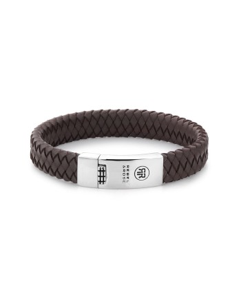 BRACELET REBEL & ROSE CUIR PLAT TRESSE MARRON Venez acheter