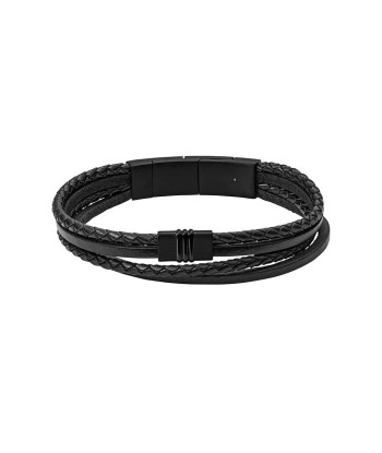 BRACELET FOSSIL MULTI-RANGS EN CUIR NOIR est présent 