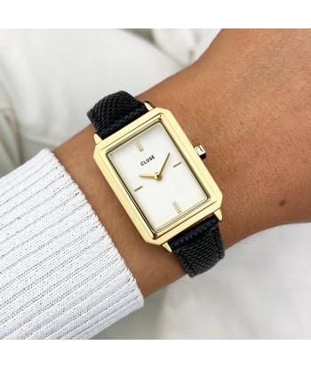 COFFRET CADEAU FLUETTE STEEL WATCH AND BLACK LEATHER LIZARD STRAP, GOLD COLOUR Les magasins à Paris