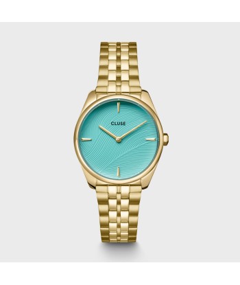 FÉROCE PETITE WATCH STEEL, LEAF TEXTURE POOL BLUE GOLD COLOUR rembourrage situé sous